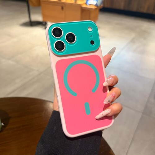 适用iPhone17手机壳苹果17promax新款Magsafe磁吸16pro大视窗13玫粉蓝撞色磨砂14PM情侣高级15防指纹12保护套