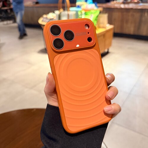 波漾纹磁吸外壳适用iphone17promax手机壳苹果16promax液态硅胶新款橙色13大视窗镜头全包15好看14保护套高级