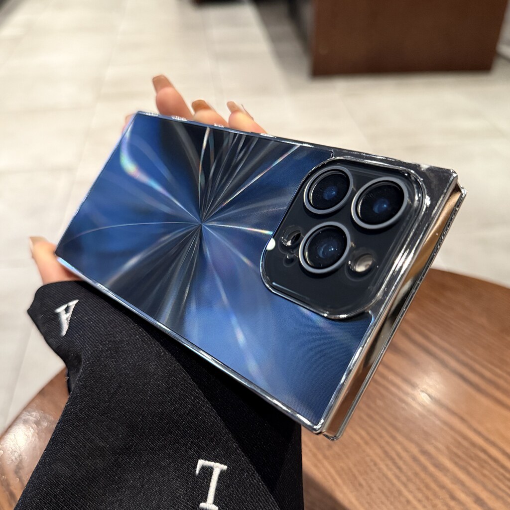 方形电镀适用iphone16pro手机壳苹果16新款15promax全包带镜头膜14pro高级感黑色极光镭射CD纹13PM防摔保护套