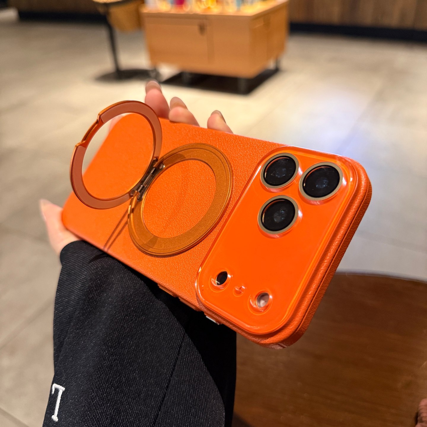 带旋转支架适用苹果17promax手机壳磁吸iphone16pro新款星宇橙色荔枝纹Air全包镜头膜15女14保护套13硬12高级