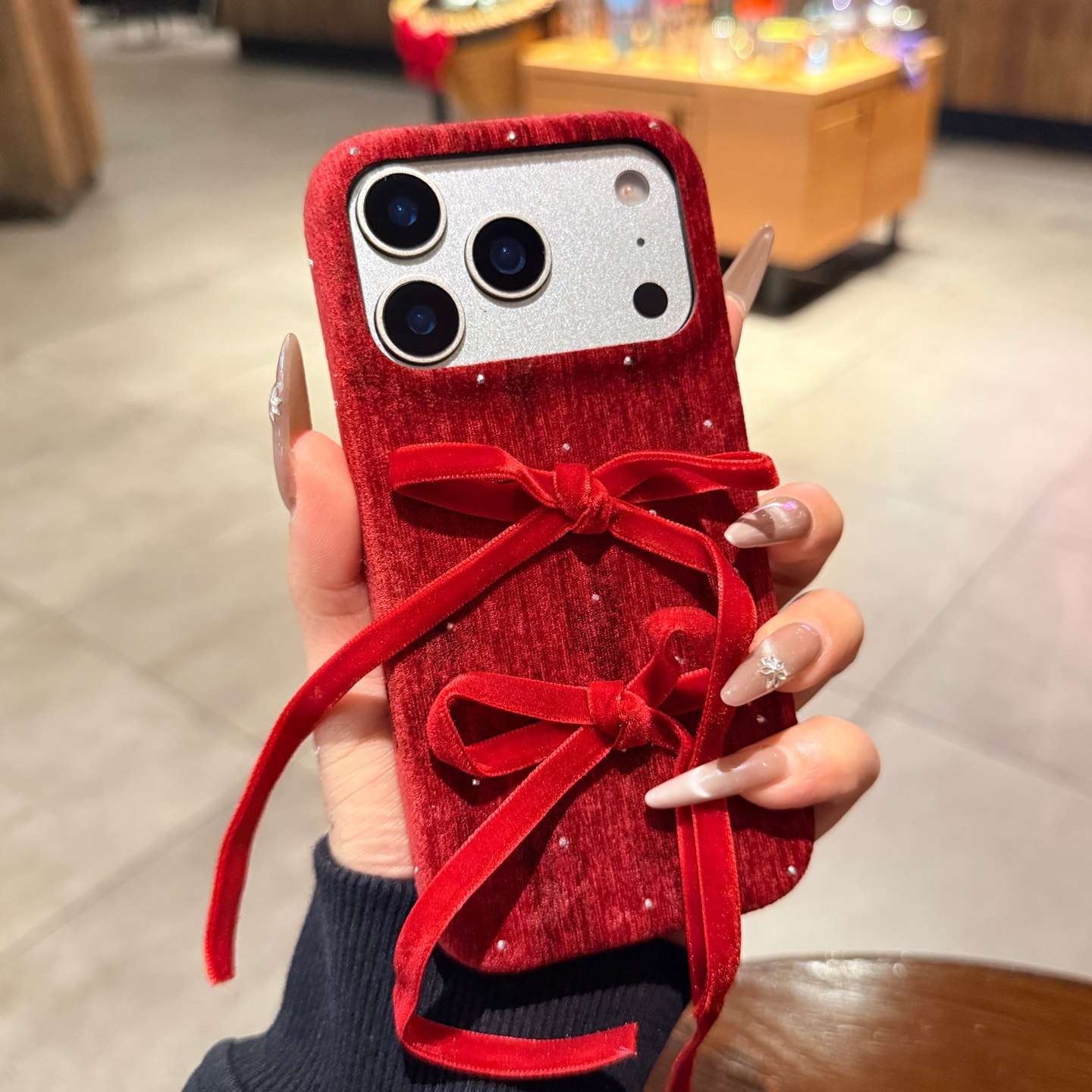 满天星丝巾蝴蝶结适用iphone17手机壳17promax苹果16pro马年新款本命年红色15秋冬绒布高级14超火13保护套女