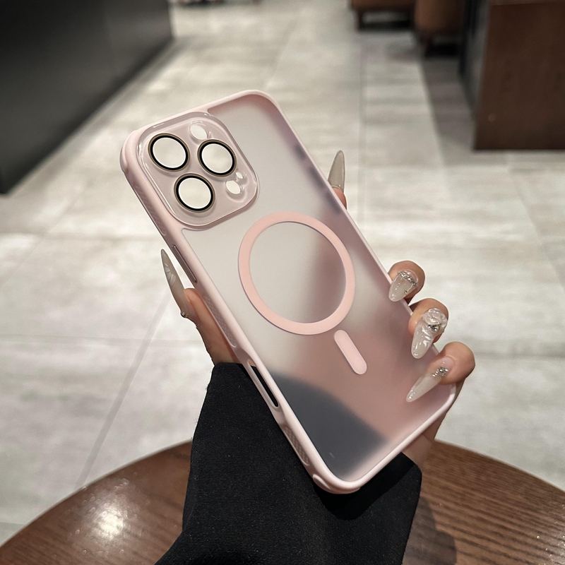 适用iphone16promax手机壳苹果15promax新款13磁吸无线充电pro磨砂少女粉12带镜头膜全包14pro保护套高级plus