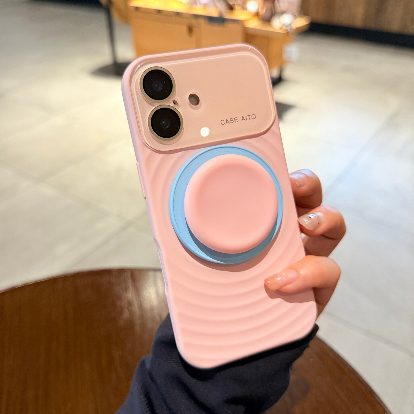 圆形磁吸支架适用iphone17苹果17pro手机壳波漾纹16promax液态硅胶粉色15女新款大视窗14P镜头全包保护套高级