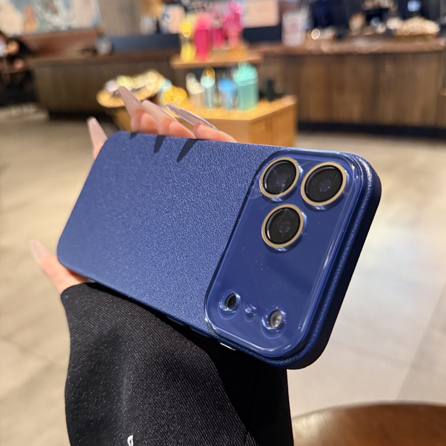 深蓝色荔枝纹PC适用苹果17promax手机壳iphone17pro新款Air全包镜头膜15男士16promax保护套13硬12高级14plus