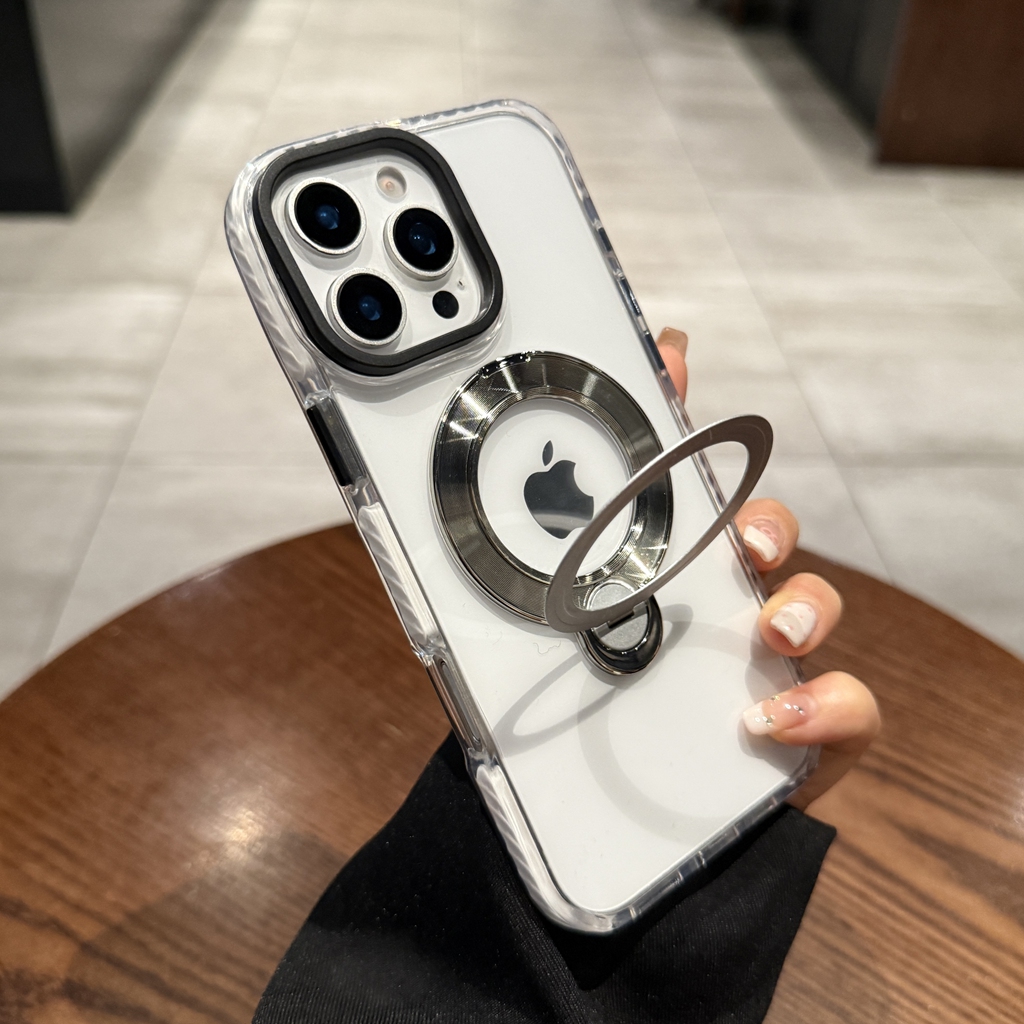 新款防撞条防摔支点壳适用iPhone16Pro手机壳带支架苹果15Promax磁吸充电14超薄透明13Pro简约Magsafe保护套