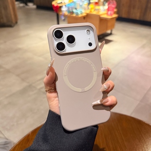 适用iphone17手机壳17promax苹果16pro肤感液态15磁吸充电14plus新款 卵石灰12情侣11纯色13硅胶Magsafe保护套