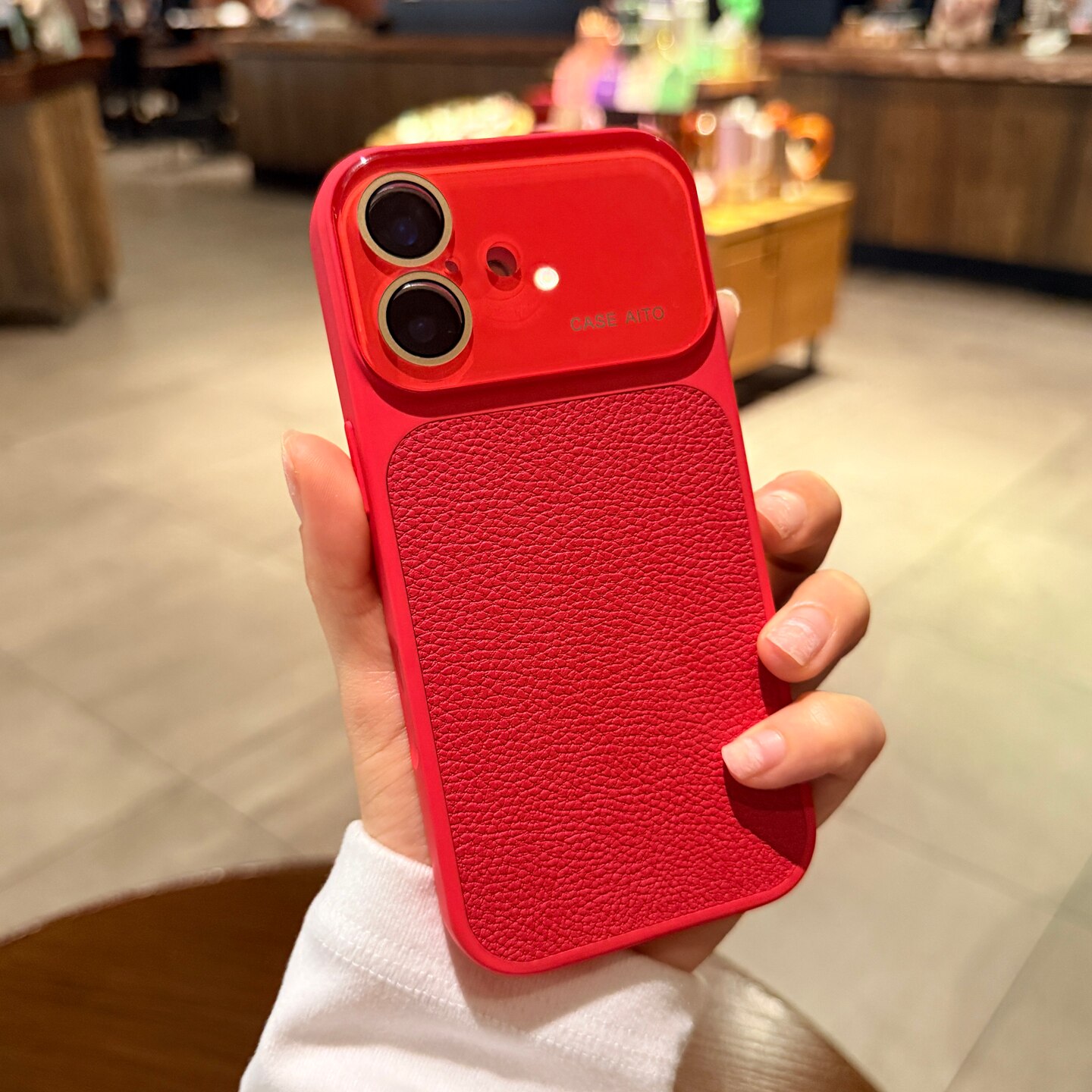 硅胶软边适用iphone17promax手机壳苹果16pro秒变大视窗15新款本命年红色荔枝纹素皮14PM全包镜头膜保护套女