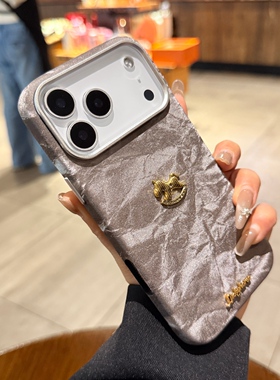 立体金色木马适用iphone17手机壳17promax苹果16pro马年新款灰色雪山纹绒布15超火13网红女14PM保护套高级感