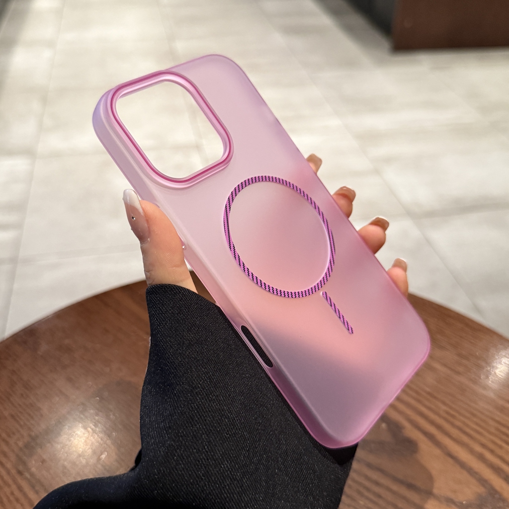 磨砂透明粉色适用苹果16promax手机壳iphone15新款细圈磁吸充电13pro女12防摔防指纹14超薄Magsafe保护套plus