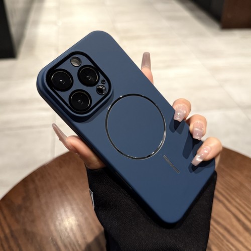 细圈磁吸适用苹果17promax手机壳iphone16Pro新款磨砂硬壳15pro带镜头膜13简约Air藏蓝色男14plus全包保护套