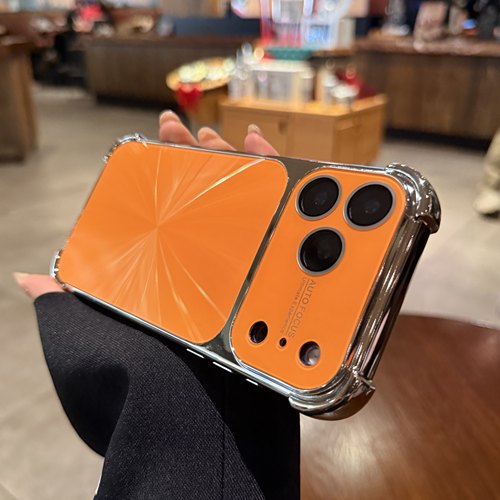 大视窗橙色极光CD纹适用iphone17pro手机壳苹果16promax新款电镀15高级air全包镜头膜14plus情侣13防摔保护套