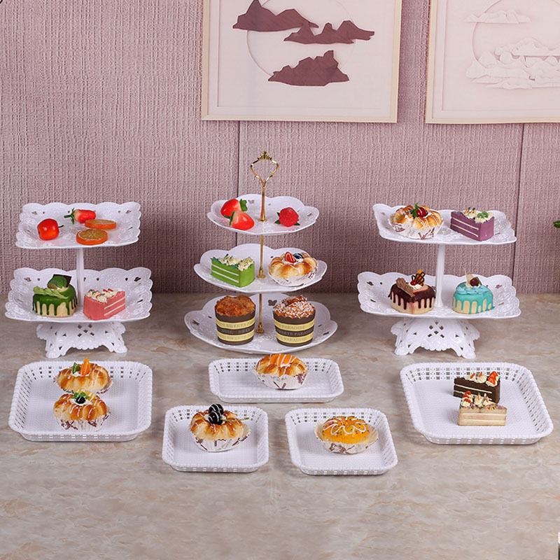 生日装饰甜品台展示架摆件欧式冷餐茶歇摆台塑料蛋糕点心托盘架子