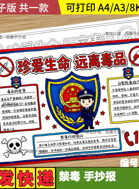 禁毒手抄报电子模板珍爱生命远离毒品绿色无毒国际禁毒日线稿小报