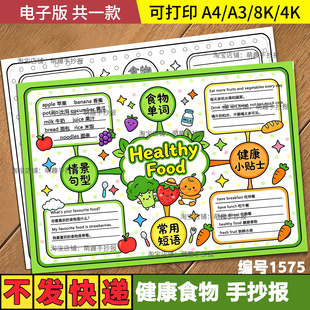 healthy food健康的食物英语手抄报三年级下册第四单元思维导图A4