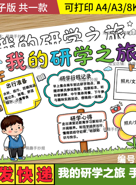 我的研学之旅手抄报学生暑假旅游红色之旅贴照片电子小报男孩版