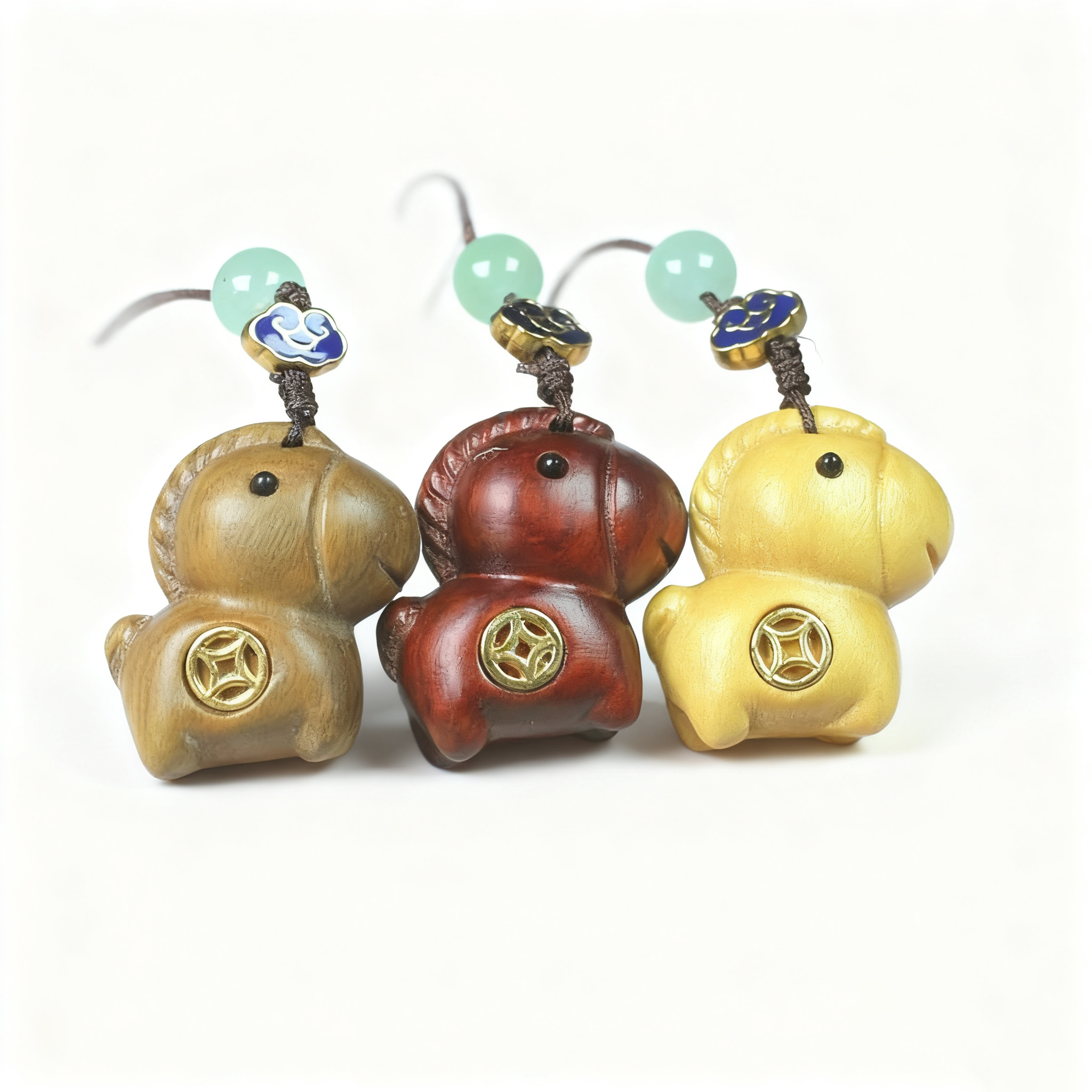 绿檀黄金木马上有钱挂饰挂件男女木质手机链包包挂件简约文玩沉水