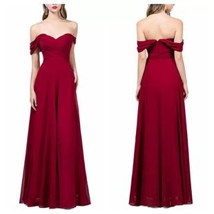 2025敬酒服酒红色晚礼服雪纺飘逸连衣裙DBDB1027032025年冬季短袖