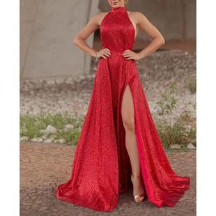 外贸礼服2023轻奢小众高端气质长款主持人晚装高级感演出服连衣裙