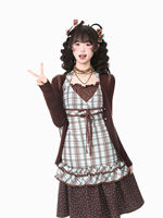 Languid Park's old-fashioned sweet and beautiful plaid halter dress for women's autumn atmosphere thumbnail 5