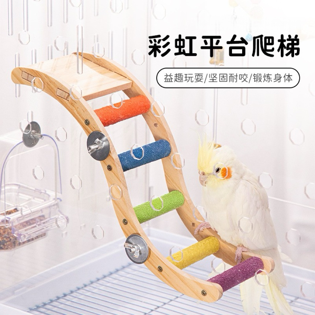鹦鹉玩具虎皮玄凤小宠用彩色云梯实木梯子鸟用磨砂棒秋千鸟笼