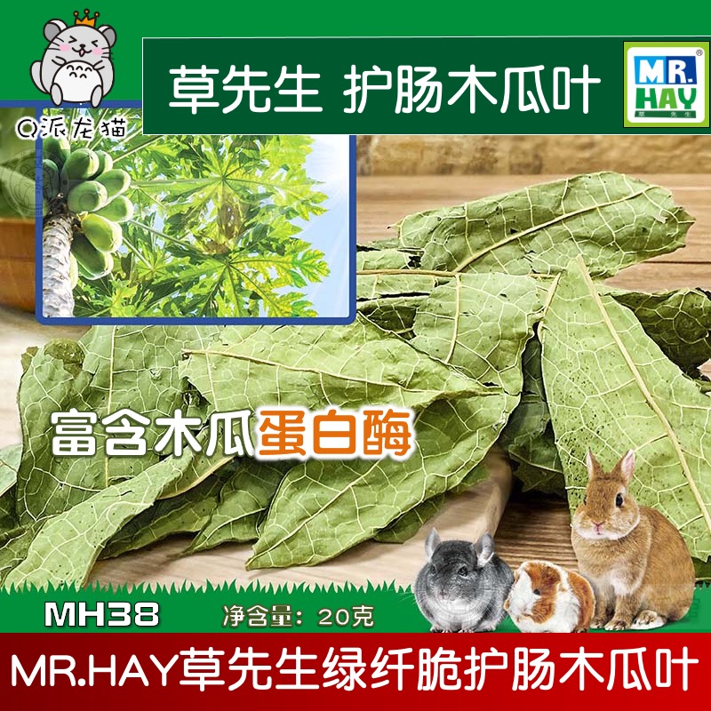 Mr.HAY草先生护肠木瓜叶MH38兔子龙猫豚鼠助消化调节肠道零食15G