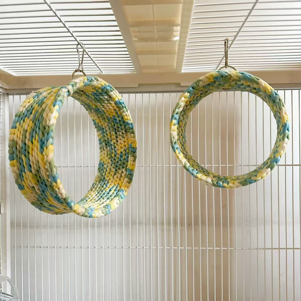 鹦鹉蜜袋鼯圆形吊床 玄凤小太阳牡丹鹦鹉手工编织攀爬垫秋千