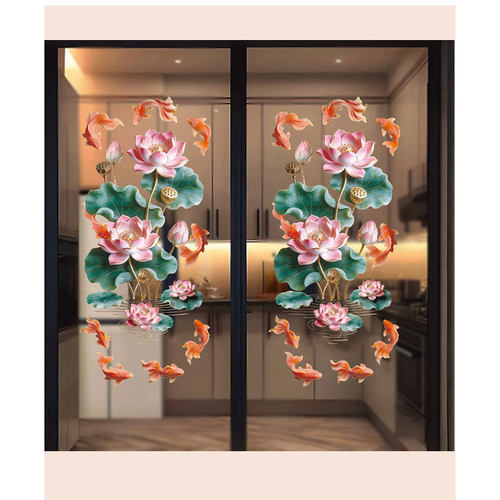 白玉锦鲤荷花玻璃贴-lyh白玉锦鲤荷花玻璃贴厨房卫生间净秽