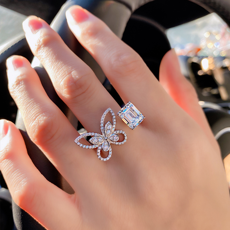 莫桑钻方糖冰糖戒指蝴蝶开口戒指