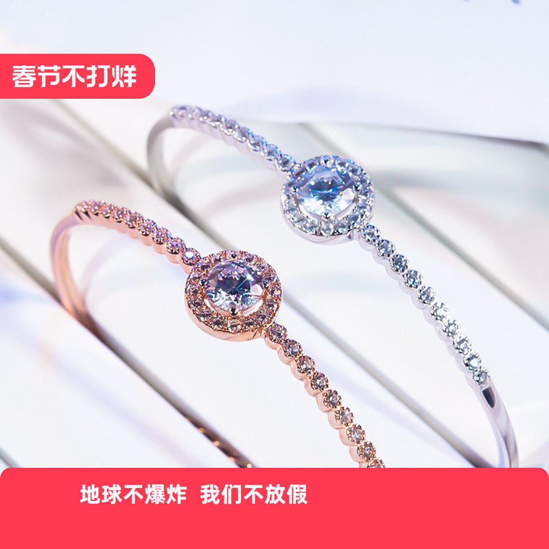 纯18K白金新款美国进口D色莫桑石蛋糕群镶满钻轻奢首饰玫瑰金手镯