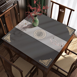 新中式 新款 正方形桌布实木茶几防水防油免洗餐桌桌垫防烫可擦洗四