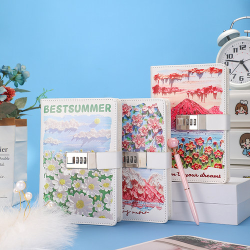 新款密码本创意带锁日记本小清新笔记本本子B6高颜值活页手账本少