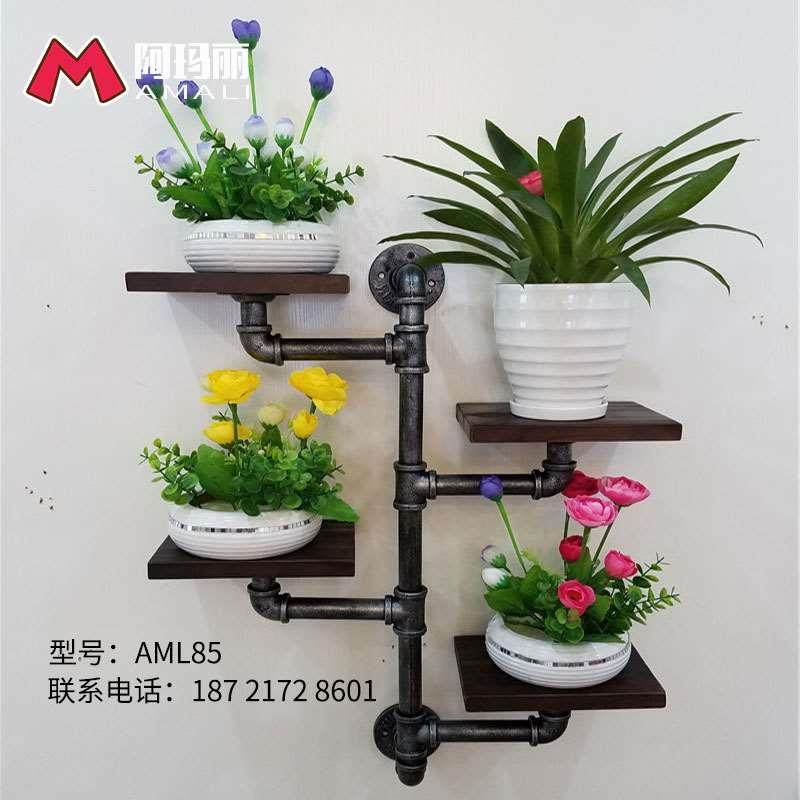 美式复古铁艺隔板壁挂置物架 墙壁花架做旧水管层板书架挂衣架