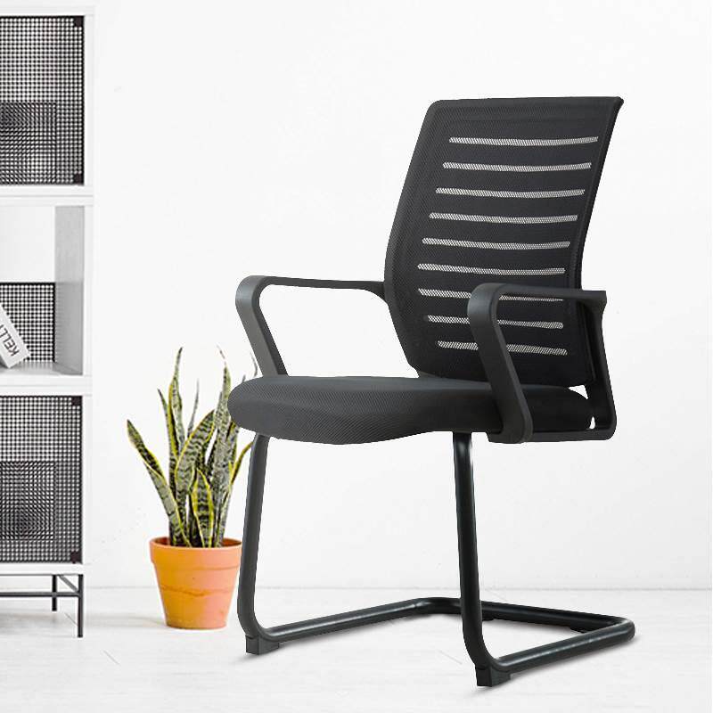 苏美特电脑办公椅网布会议椅家用时尚休闲会客弓形椅-黑框黑网款