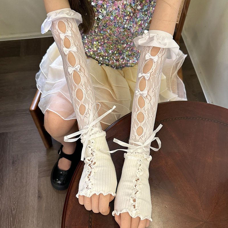 洛丽塔公主防晒袖套lo娘新娘婚纱拍照甜妹露指手套可爱手袖秋季女