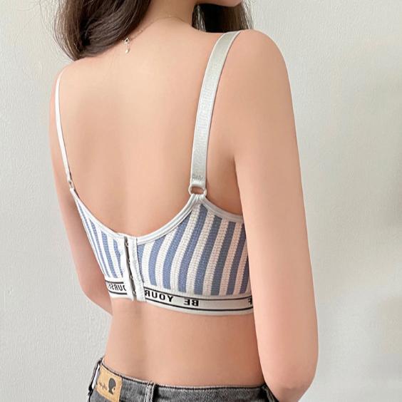直销新款哺乳内衣聚拢无钢圈字母条纹防下垂内衣女薄款胸罩