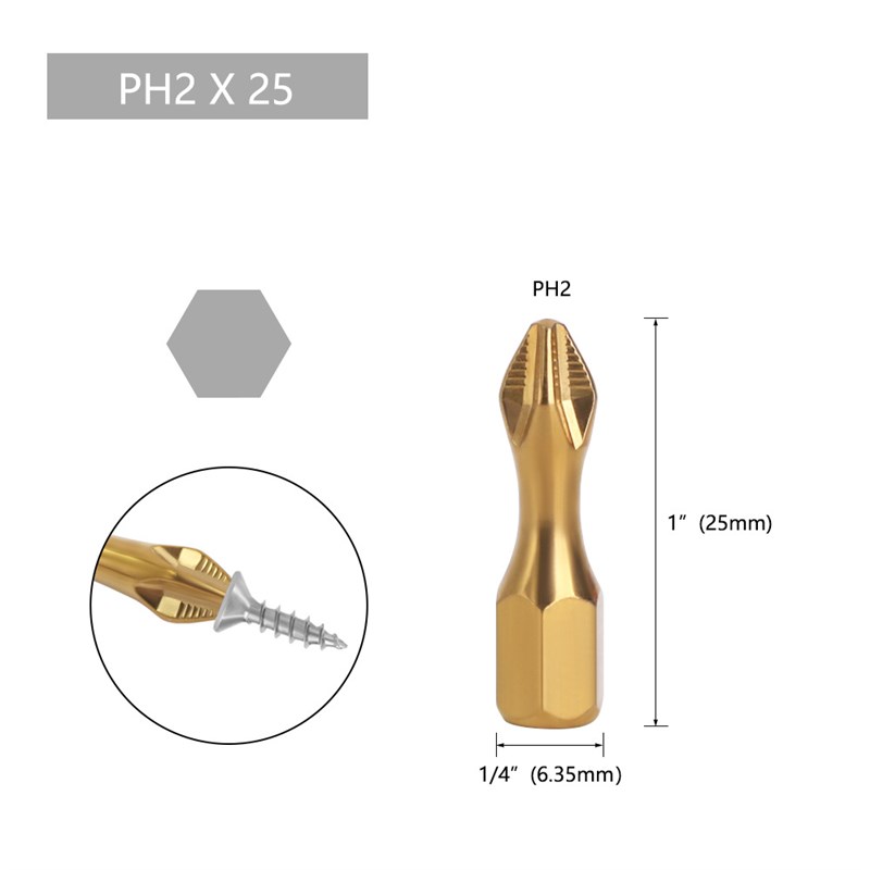 双槽子弹头防滑金色镀q钛S2十字螺丝批头高硬度手电钻电动螺丝刀