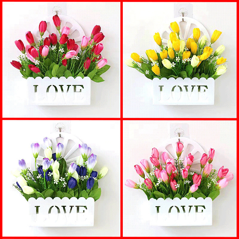 仿真假花郁金香家居壁饰墙上挂花篮创意客厅墙面挂墙插花饰品