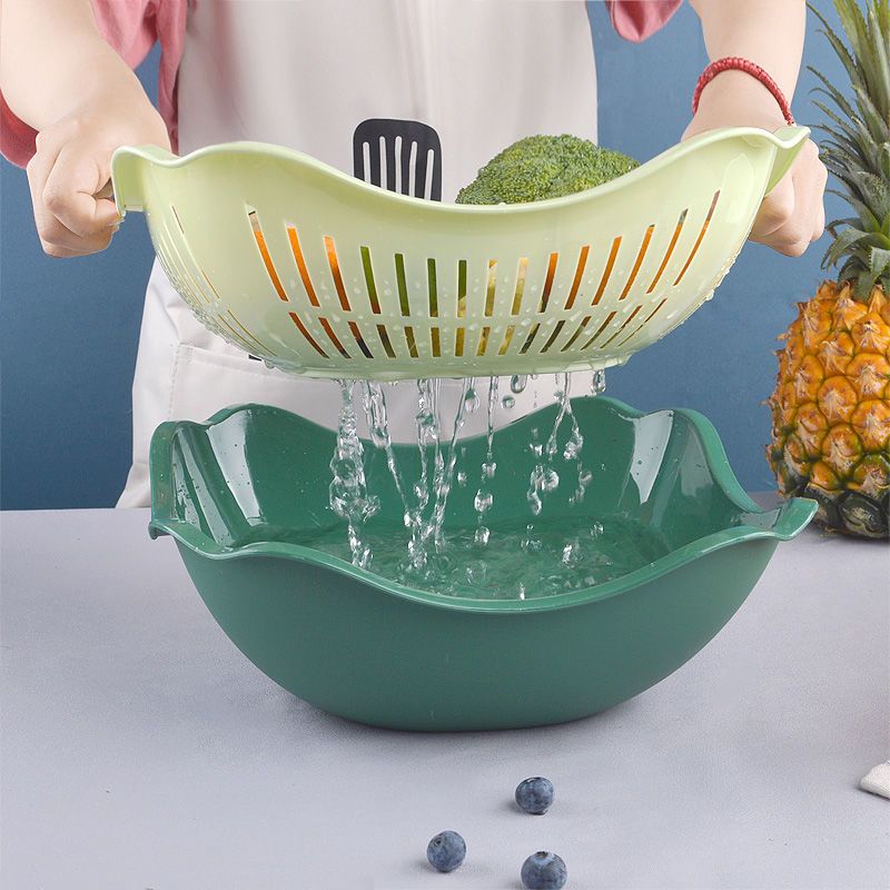 家用厨房用品创意沥水篮洗菜盆双层水果盘子客厅带盖果篮篮筐收纳