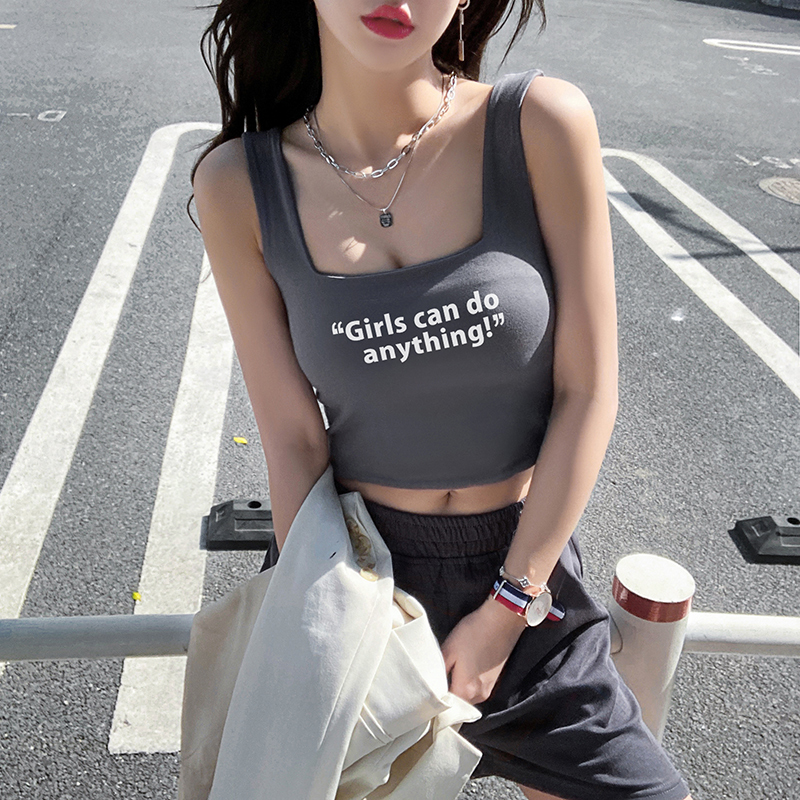 烟灰色超火小背心双层辣妹小吊带