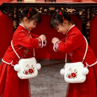 汉服包包山茶兔毛绒包古风汉服百搭配饰斜挎包 新款 兔毛包包