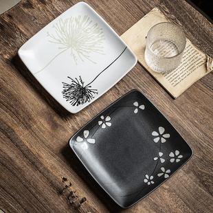 手绘8英寸陶瓷牛排盘甜品盘家用菜盘 巷子尾〖艺术方形盘子〗日式