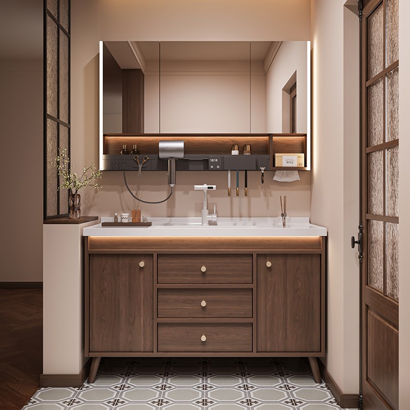 牧蒂欧胡桃木色浴室柜免费安装