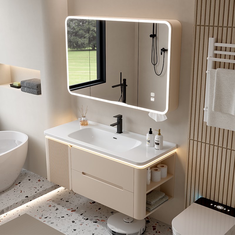 牧蒂欧奶油风浴室柜免费安装