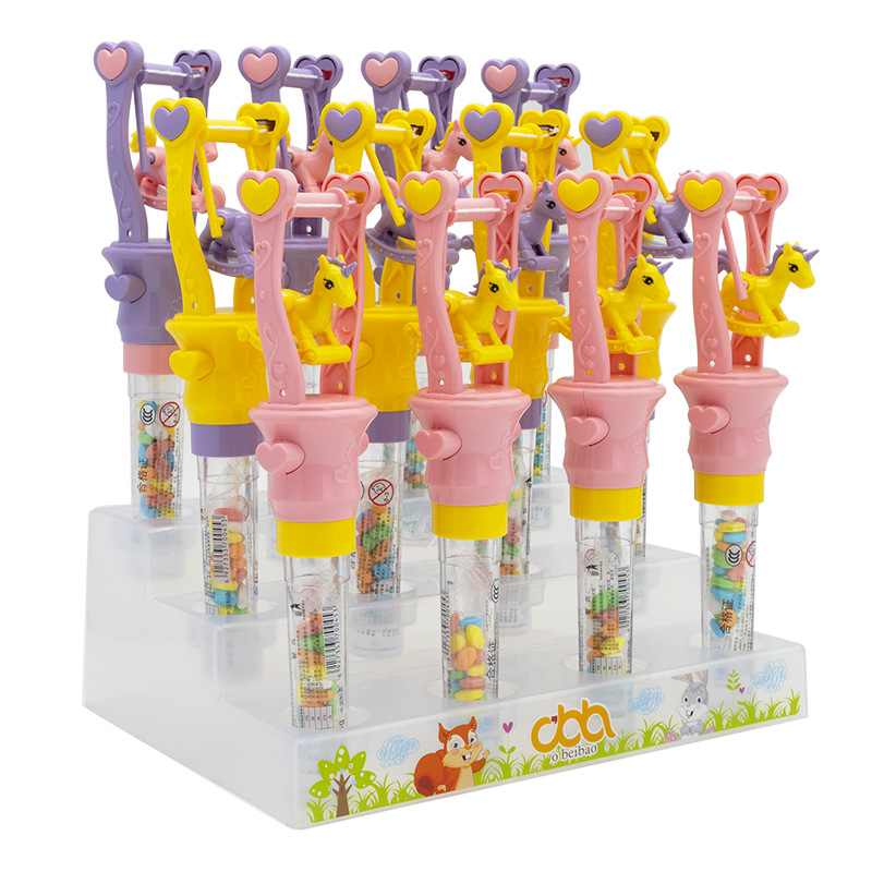 批发按压儿童玩具秋千马马卡龙装糖好玩好吃压片糖果糖玩休闲零食