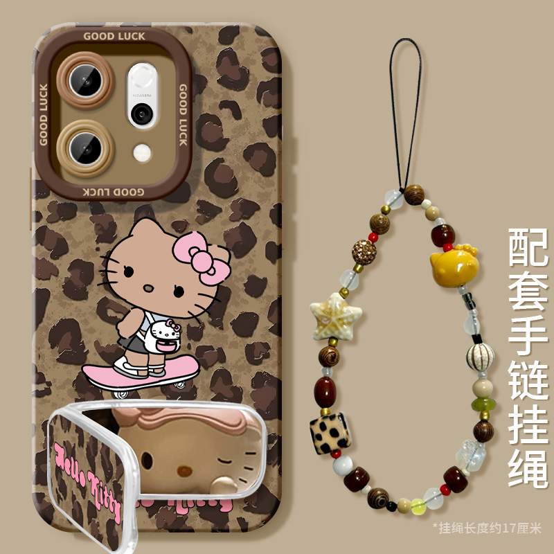 豹纹kitty猫适用opporeno14手机壳14pro新款reno13硅胶12pro＋软壳rone11镜头oppo10全包9防摔8外壳7带6挂绳4