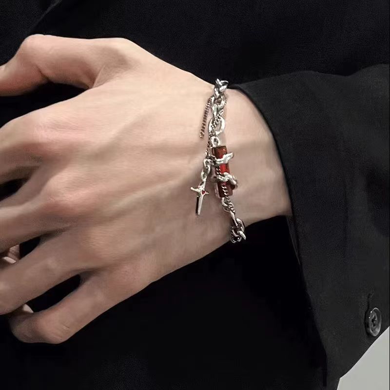 星体缠绕黑钻手链男钛钢