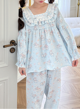 米栗原创设计婴儿车2024夏可爱甜美纯棉少女可外穿家居服睡衣套装