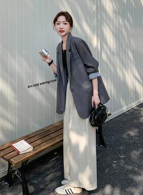 实拍灰色韩系休闲气质西装外套女春季2026新款高级感宽松百搭西服