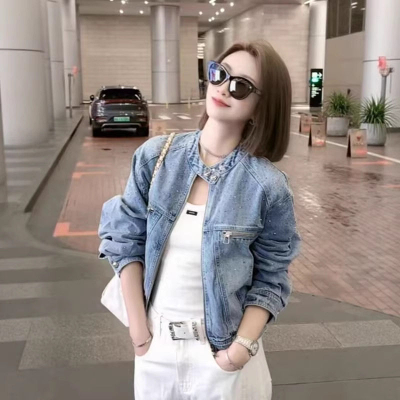 韩版烫钻牛仔外套女2026春季新款小个子洋气减龄时尚短款夹克上衣