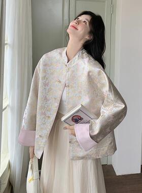 实拍新中式国风拼色外套女春2026新款温柔风小个子轻奢甜美上衣